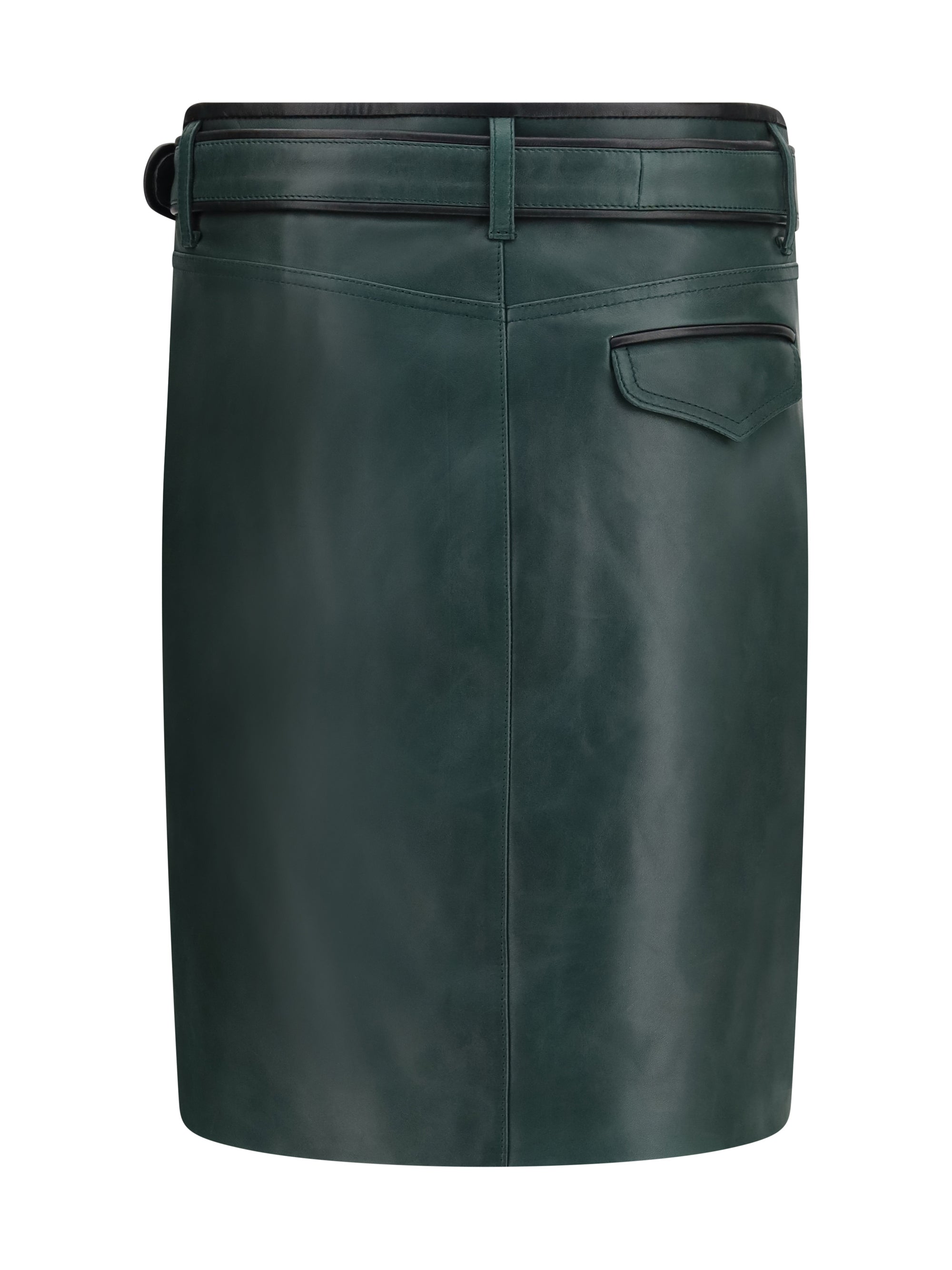 leather skirt with belt and pockets