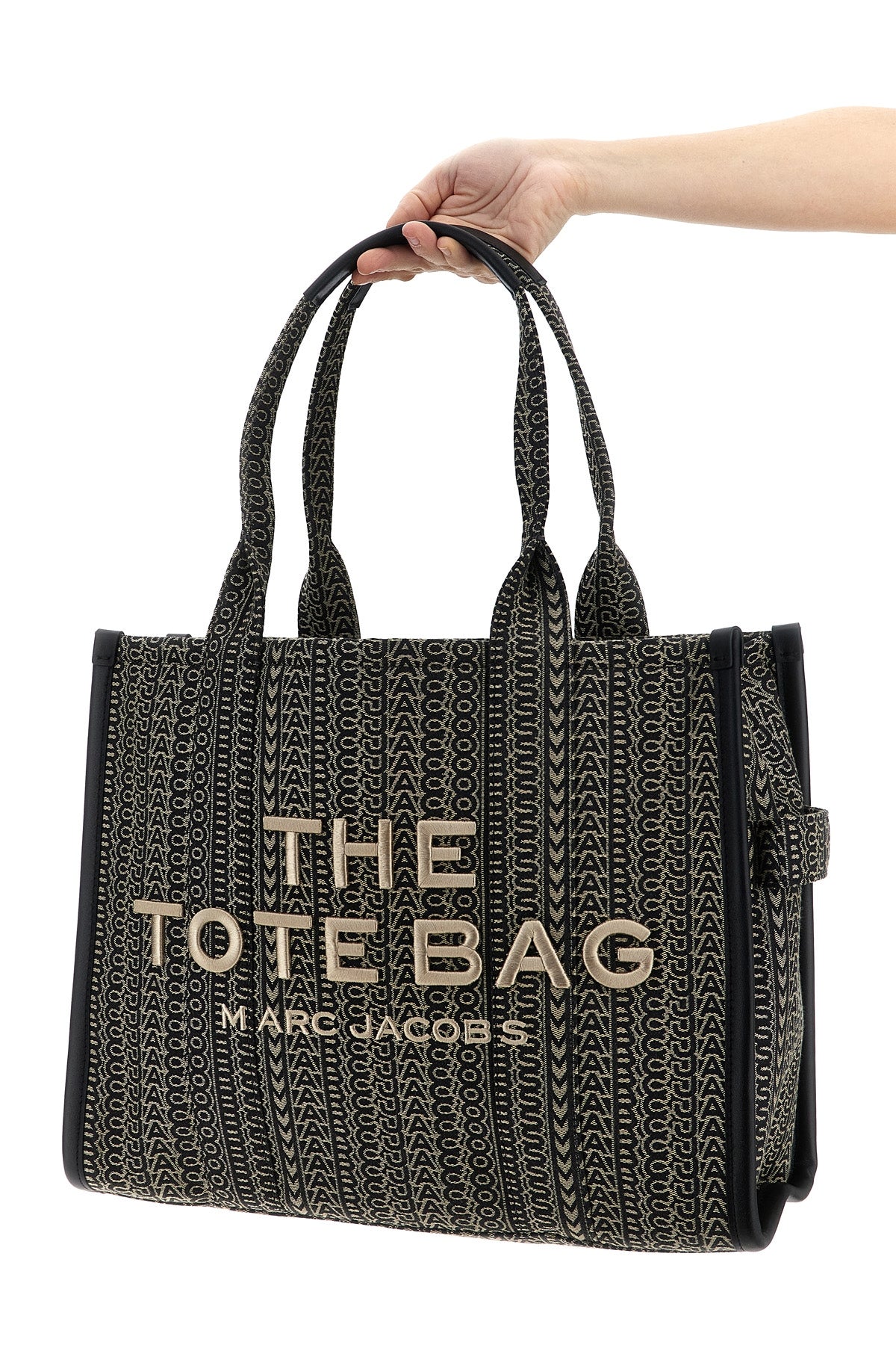 the monogram jacquard large tote shopping bag in woven jacquard fabric