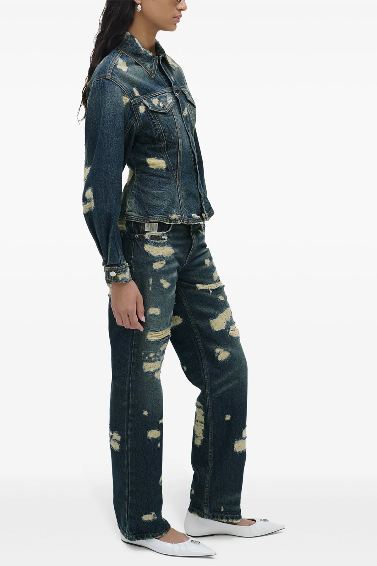 the rip and repair fluted denim jacket cotton denim jacket