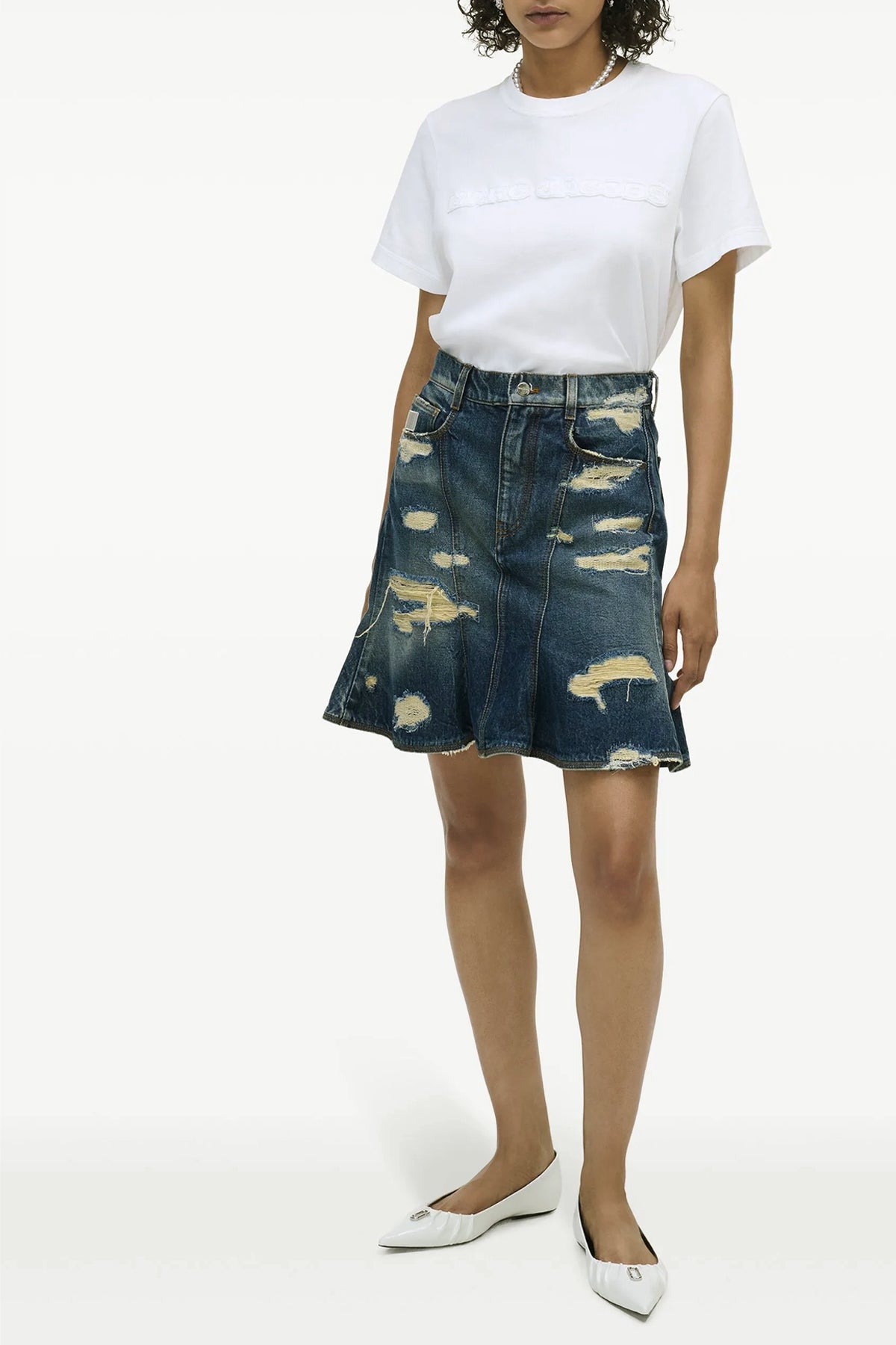 the rip and repair straight jean cotton denim skirt
