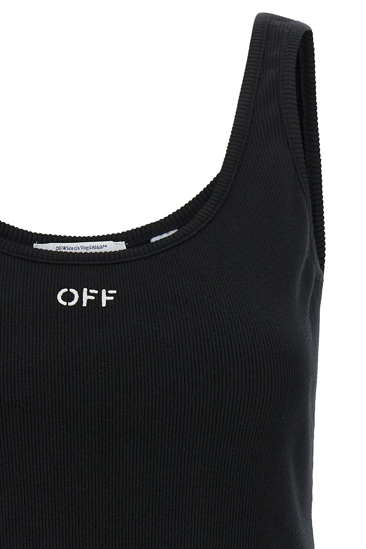 the black off stamp tank top by off-white in ribbed cotton defines a slim and
