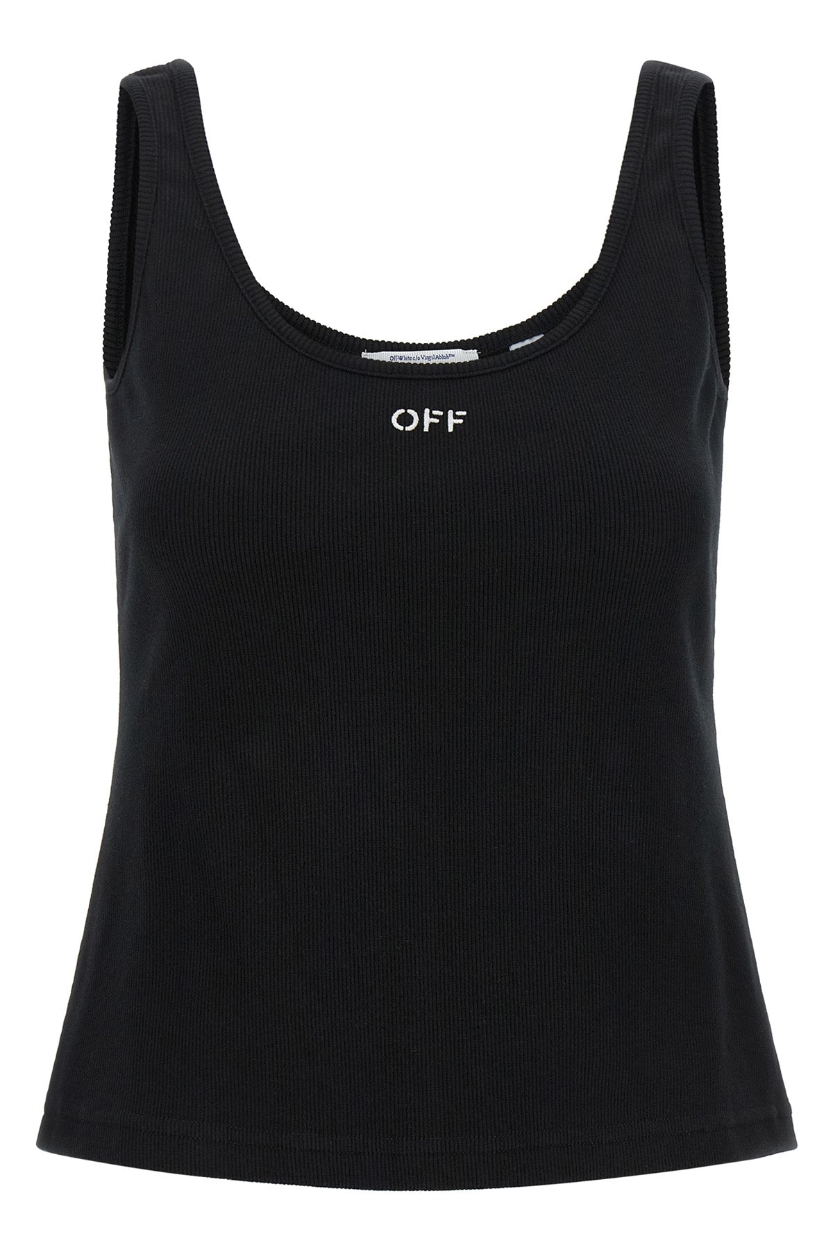 the black off stamp tank top by off-white in ribbed cotton defines a slim and