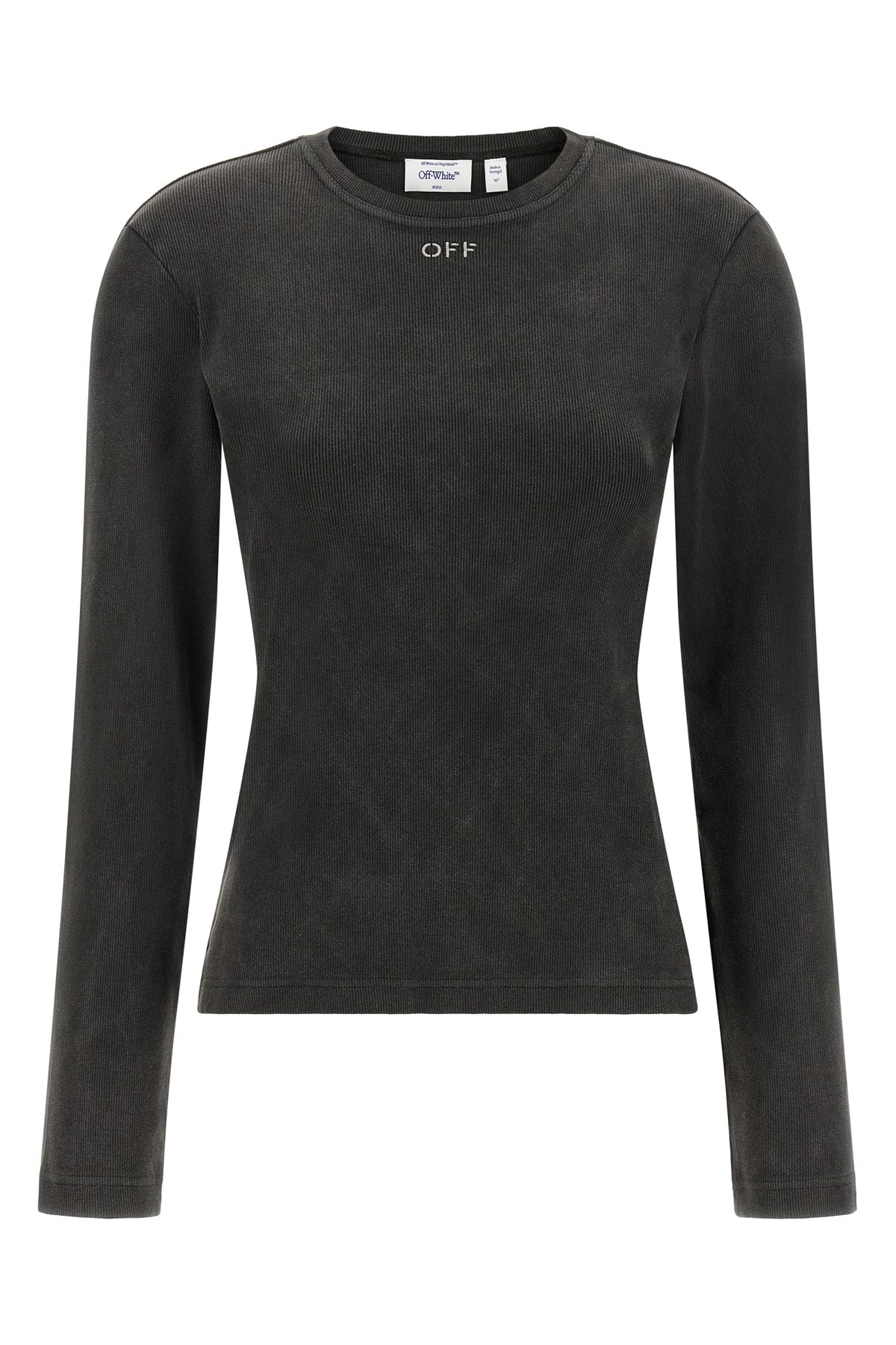 the off-white off stamp long-sleeved t-shirt defines a tight silhouette throug
