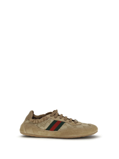 GUCCI 36 shift sneakers in gg fabric and leather