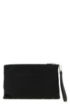 pochette in re-nylon con applicazione logo triangolo in metallo smaltato frontal