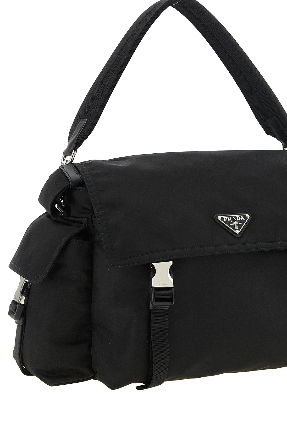 the prada explore shoulder bag in iconic black re-nylon