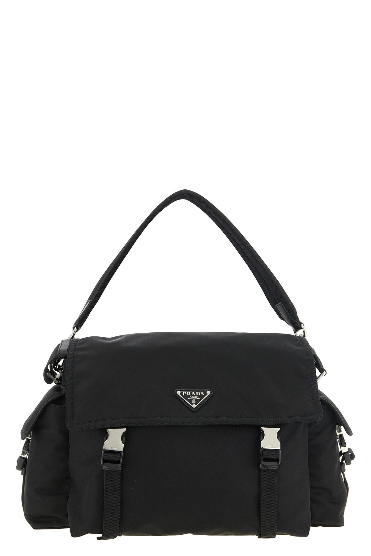 the prada explore shoulder bag in iconic black re-nylon
