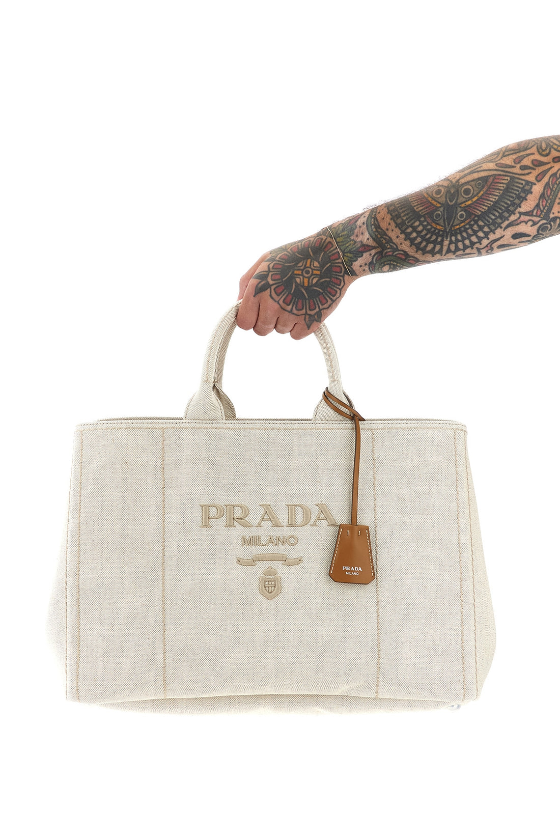 PRADA OS extra large prada jardinière shopping bag in cotton and linen blend