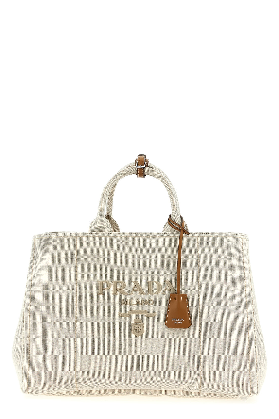 PRADA OS extra large prada jardinière shopping bag in cotton and linen blend