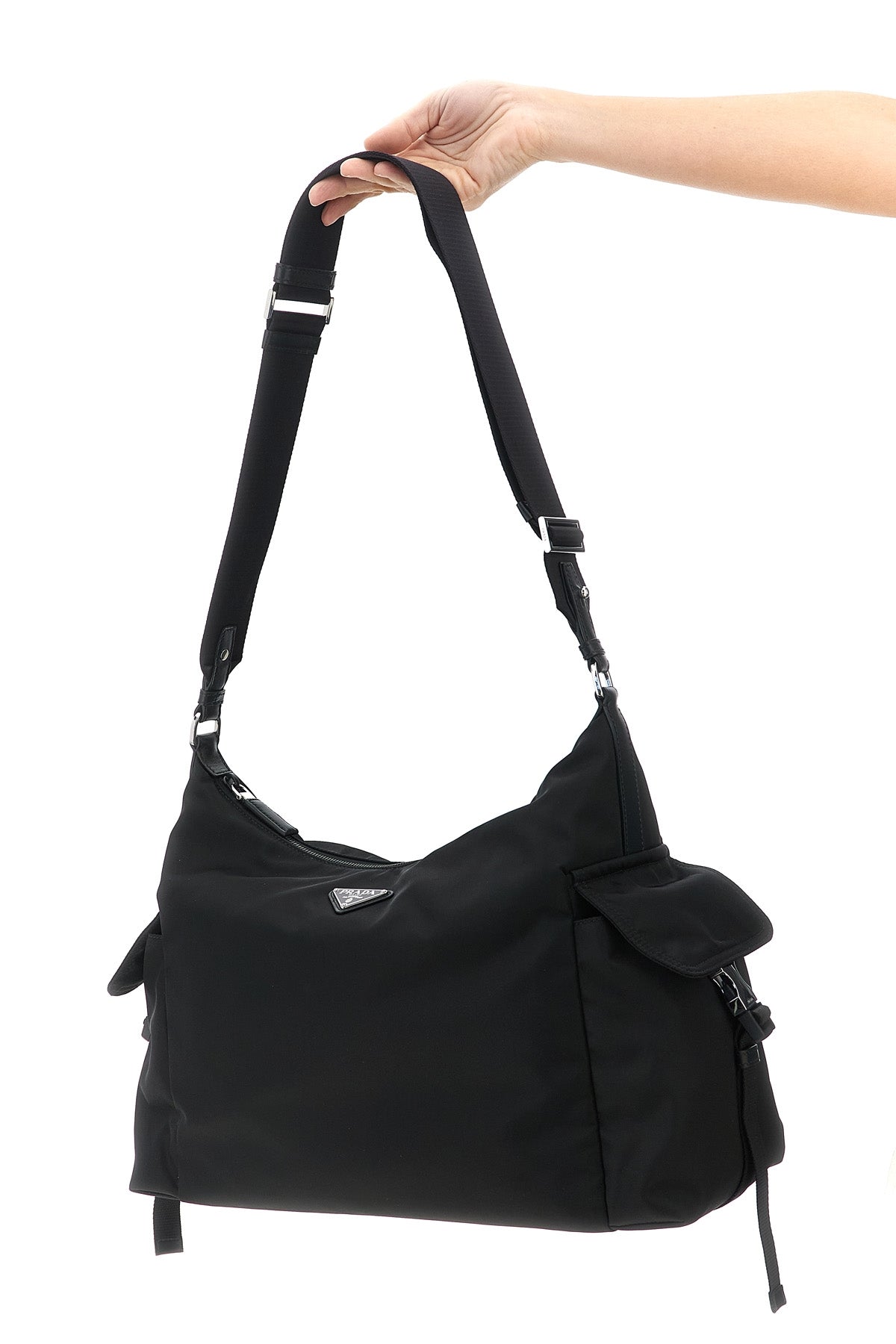 prada explore large shoulder bag in re-nylon and leather