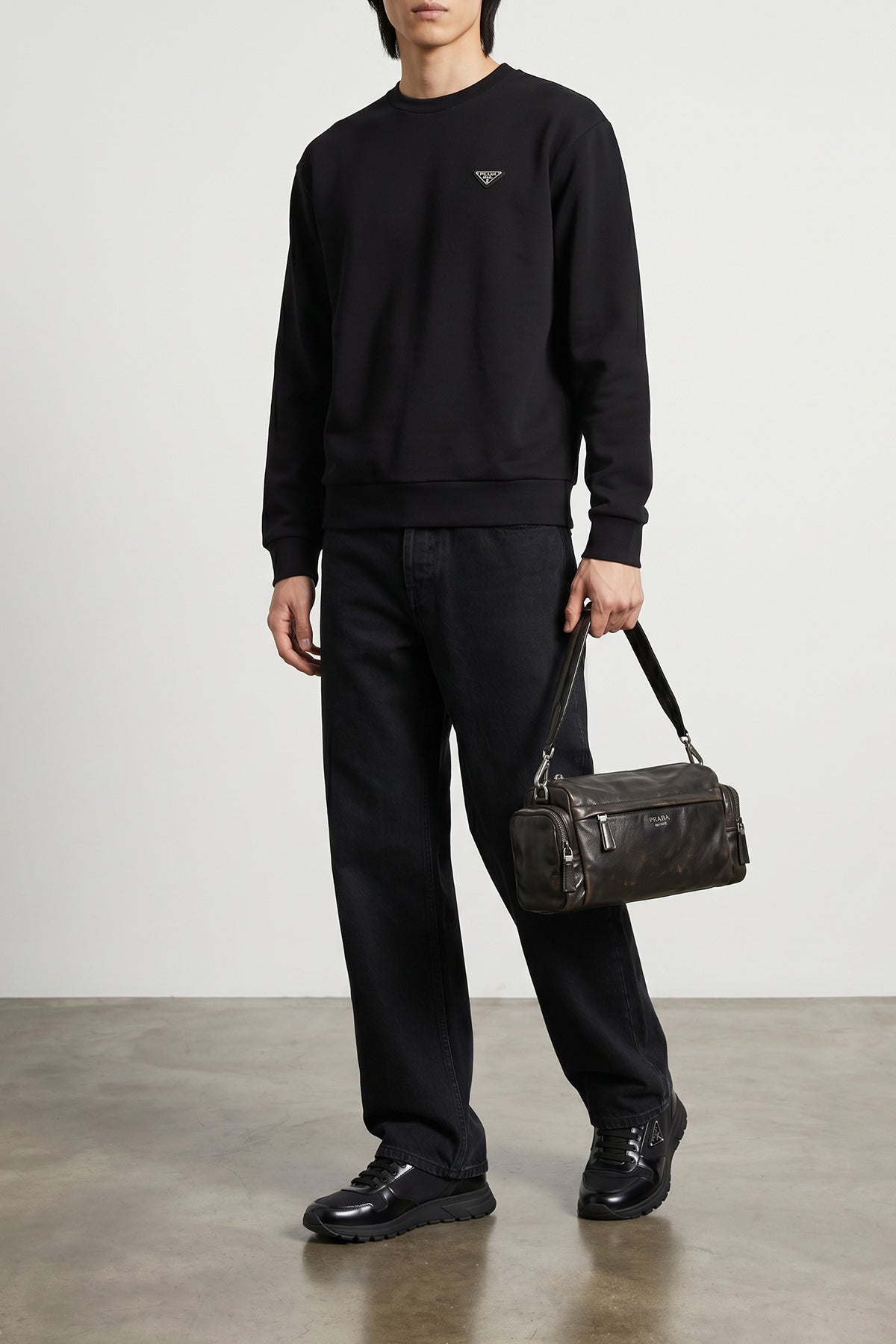 multipocket crossbody bag in aged-effect nappa leather