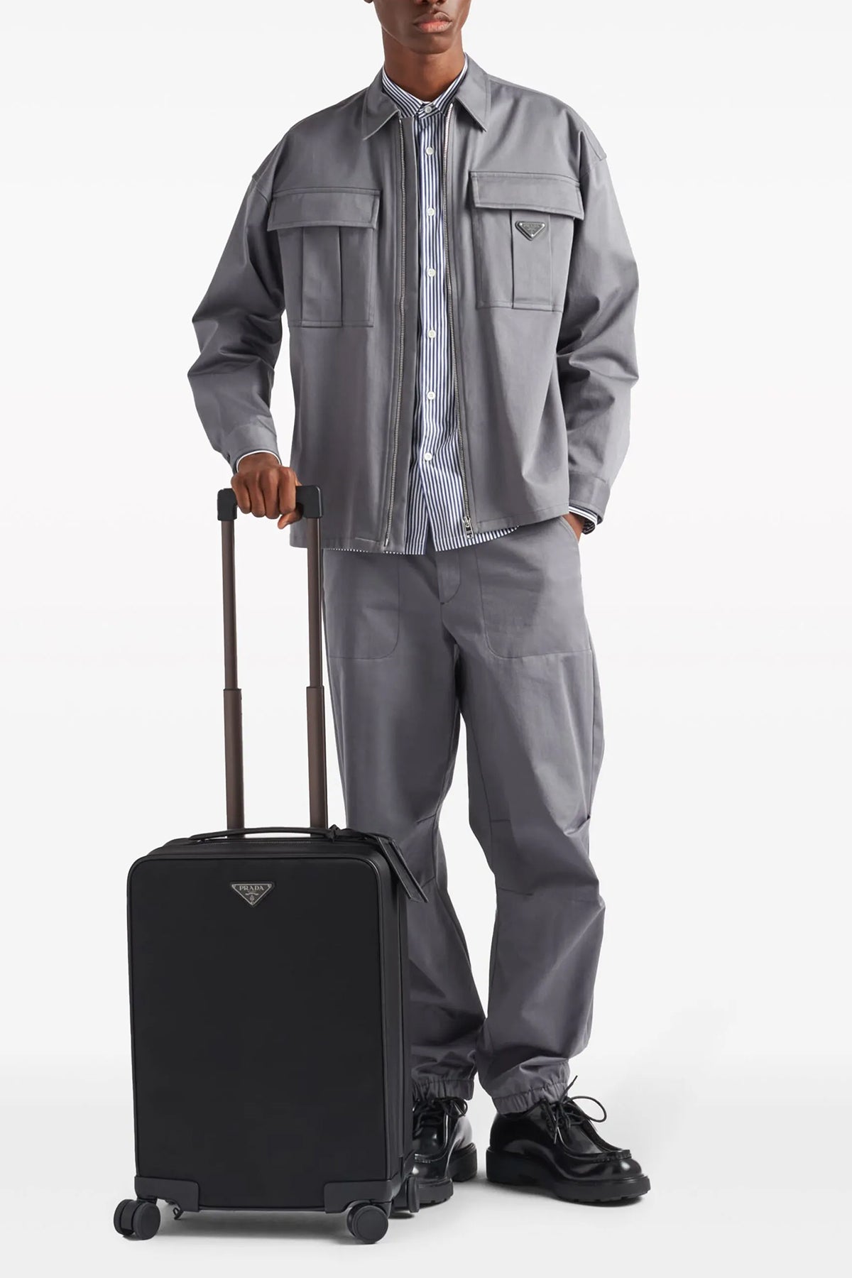 re-nylon and saffiano leather trolley