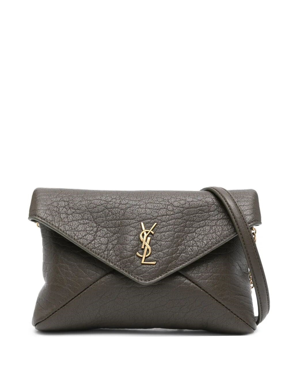 SAINT LAURENT Calypso Leather Chain Pouch – Khaki