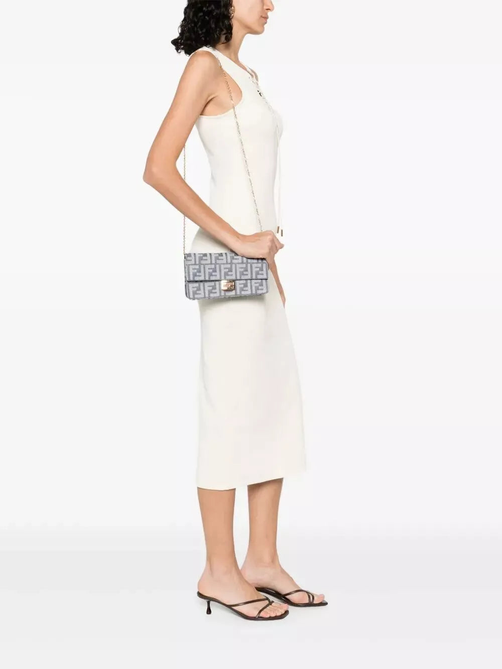 denim-effect ff jacquard baguette wallet on chain