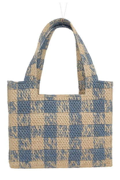 Font Medium Checked Raffia Tote