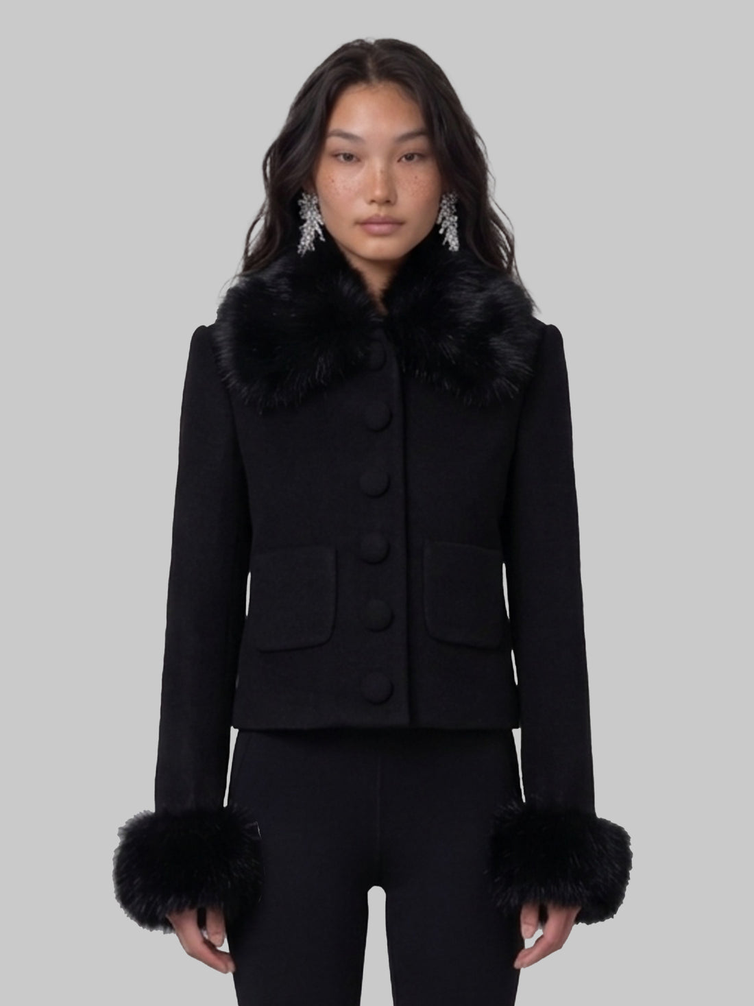 SELF PORTRAIT 10 short coat with faux fur inserts