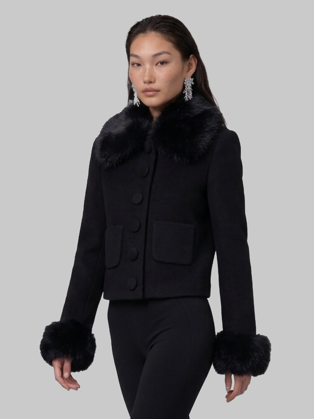 SELF PORTRAIT 10 short coat with faux fur inserts