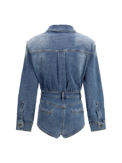 SELF-PORTRAIT 8 rhinestone denim playsuit