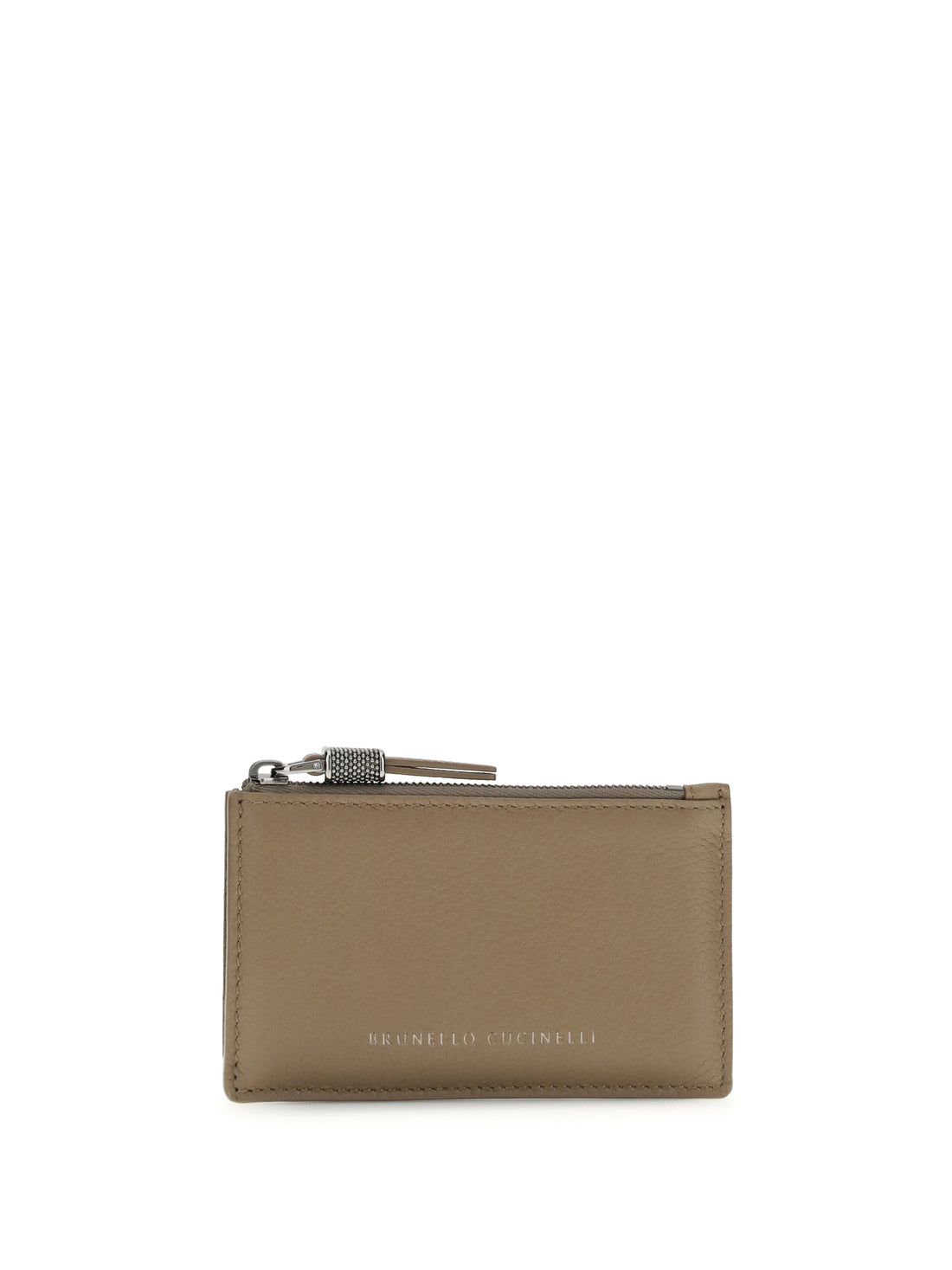 BRUNELLO CUCINELLI OS leather card holder with grain and shiny zipper pull