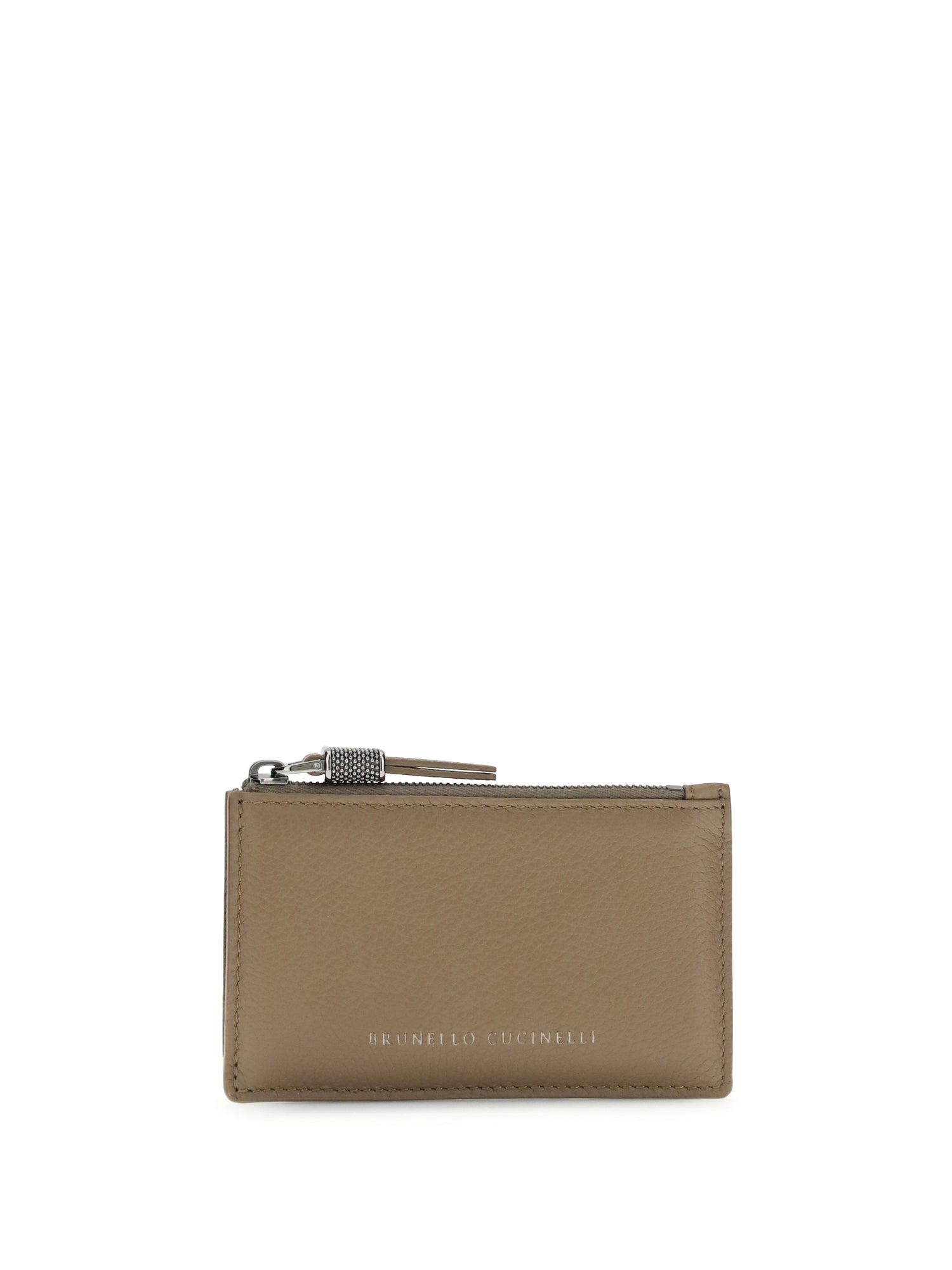 BRUNELLO CUCINELLI OS leather card holder with grain and shiny zipper pull