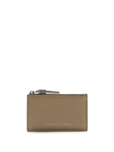 BRUNELLO CUCINELLI OS leather card holder with grain and shiny zipper pull