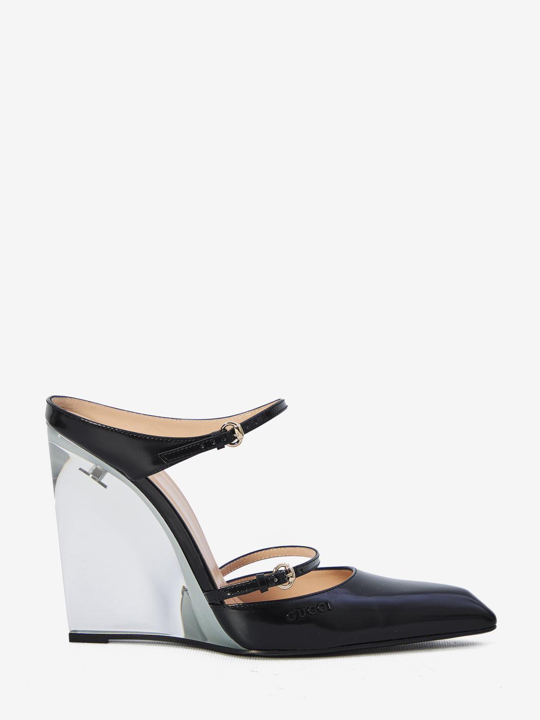 GUCCI 37 mules with transparent wedge heel