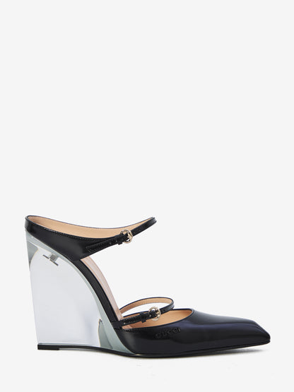 GUCCI 37 mules with transparent wedge heel