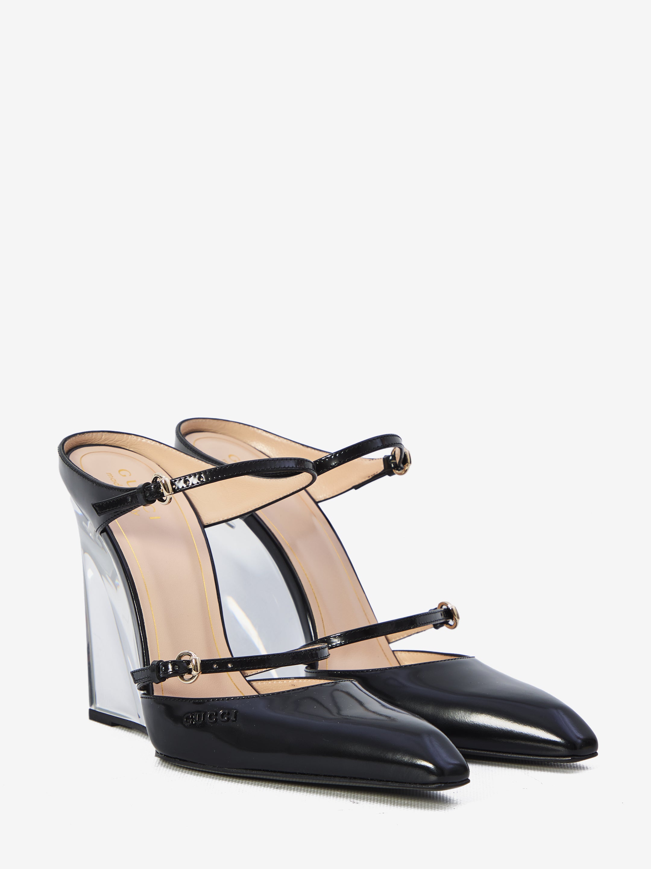 GUCCI 37 mules with transparent wedge heel