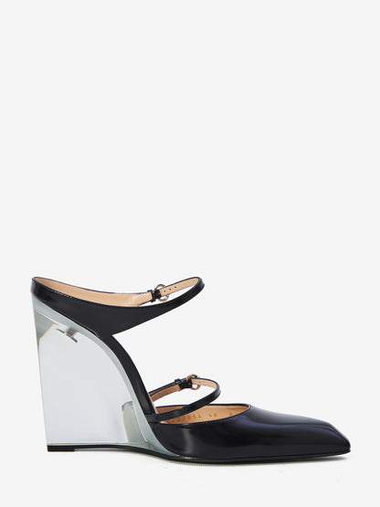 GUCCI 37 mules with transparent wedge heel