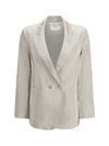 double-breasted jacket in linen and lurex with jewel buttons