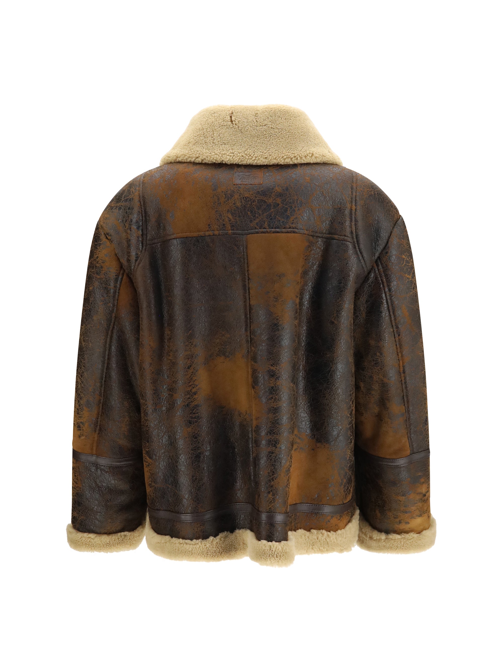 oversized leather jacket with shearling collar