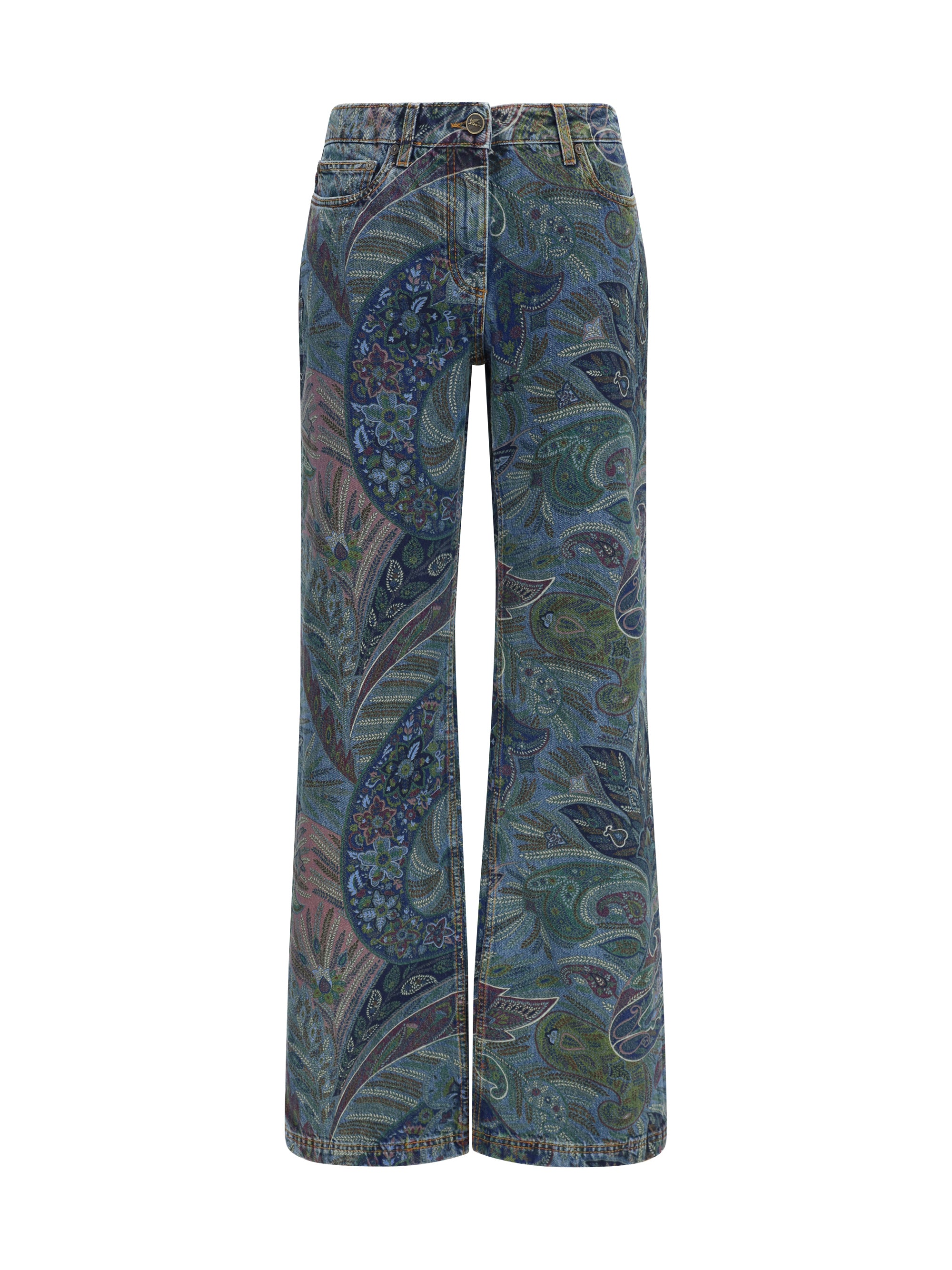 flare pants with paisley ramage motif