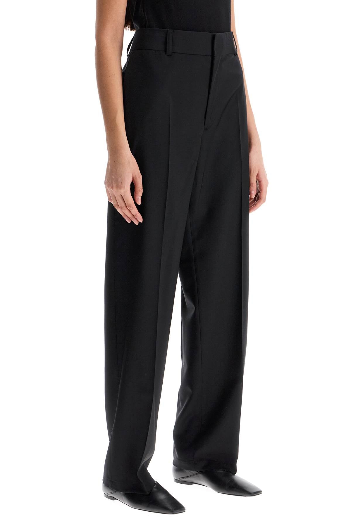 high-waisted black wool dress pants regular fit