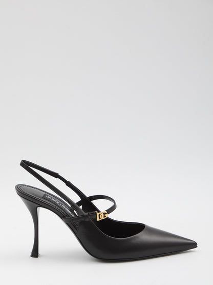 DOLCE&amp;GABBANA 37 black leather slingback pumps