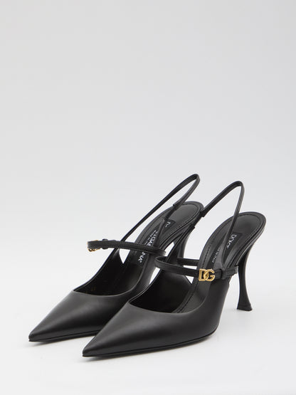 DOLCE&amp;GABBANA 37 black leather slingback pumps