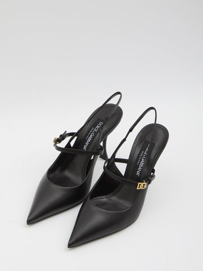 DOLCE&amp;GABBANA 37 black leather slingback pumps