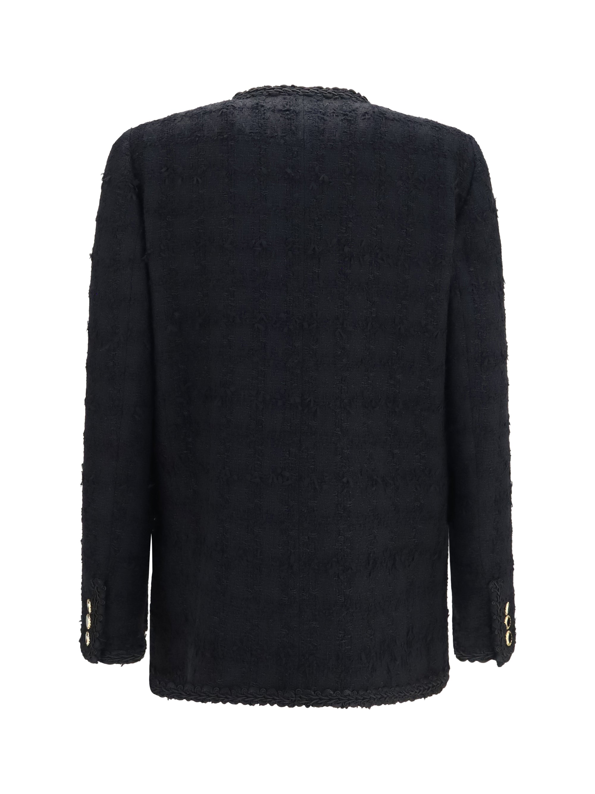 double-breasted checked bouclé tweed jacket