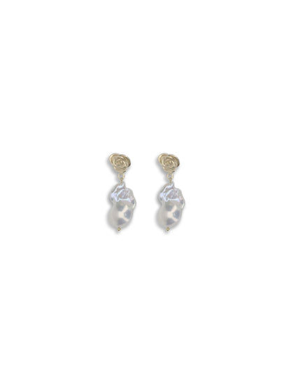 MAGDA BUTRYM OS baroque pearl drop earrings with a rose stud