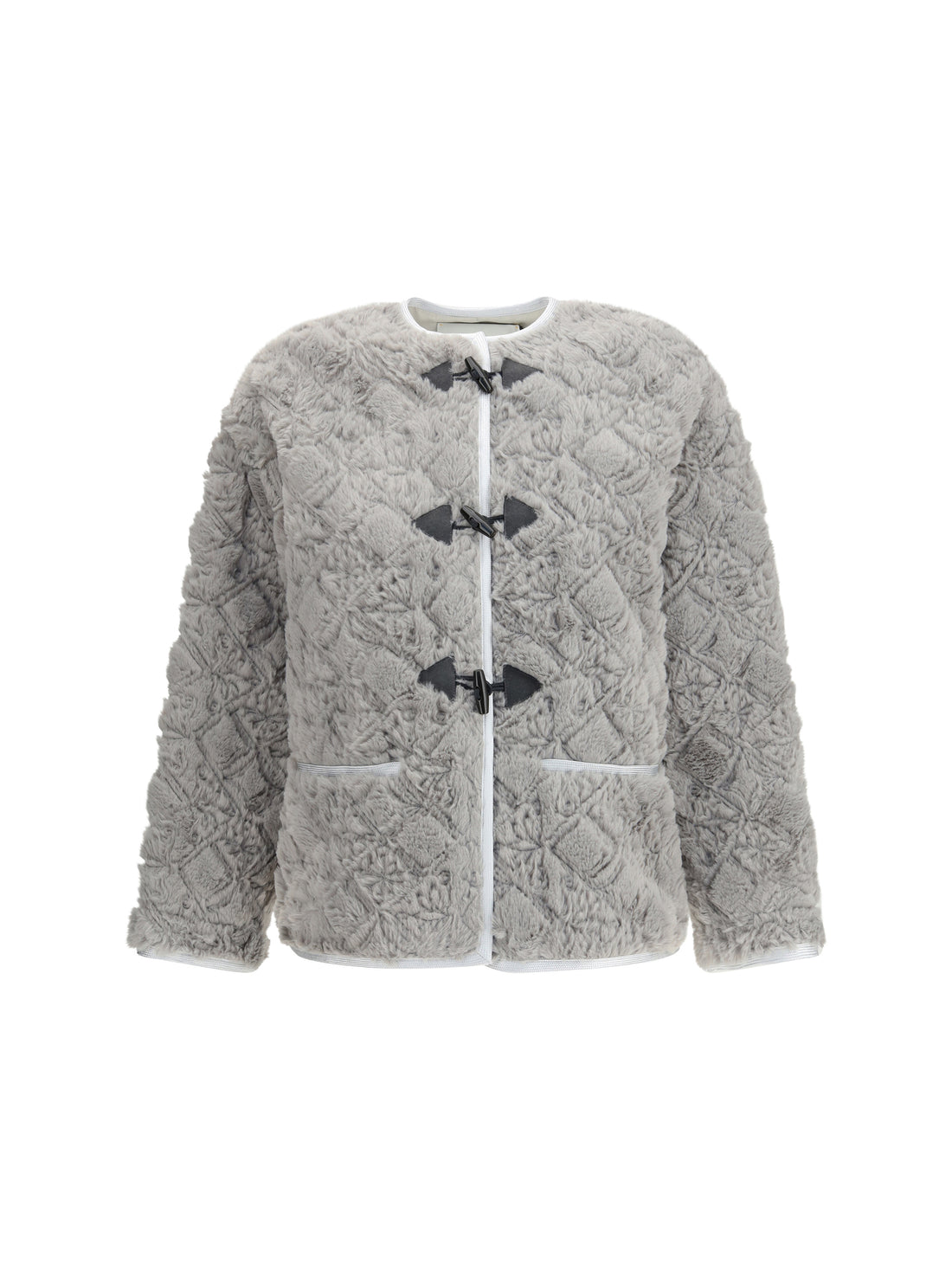 FORTE_FORTE I faux fur coat with divine embroidery and toggles