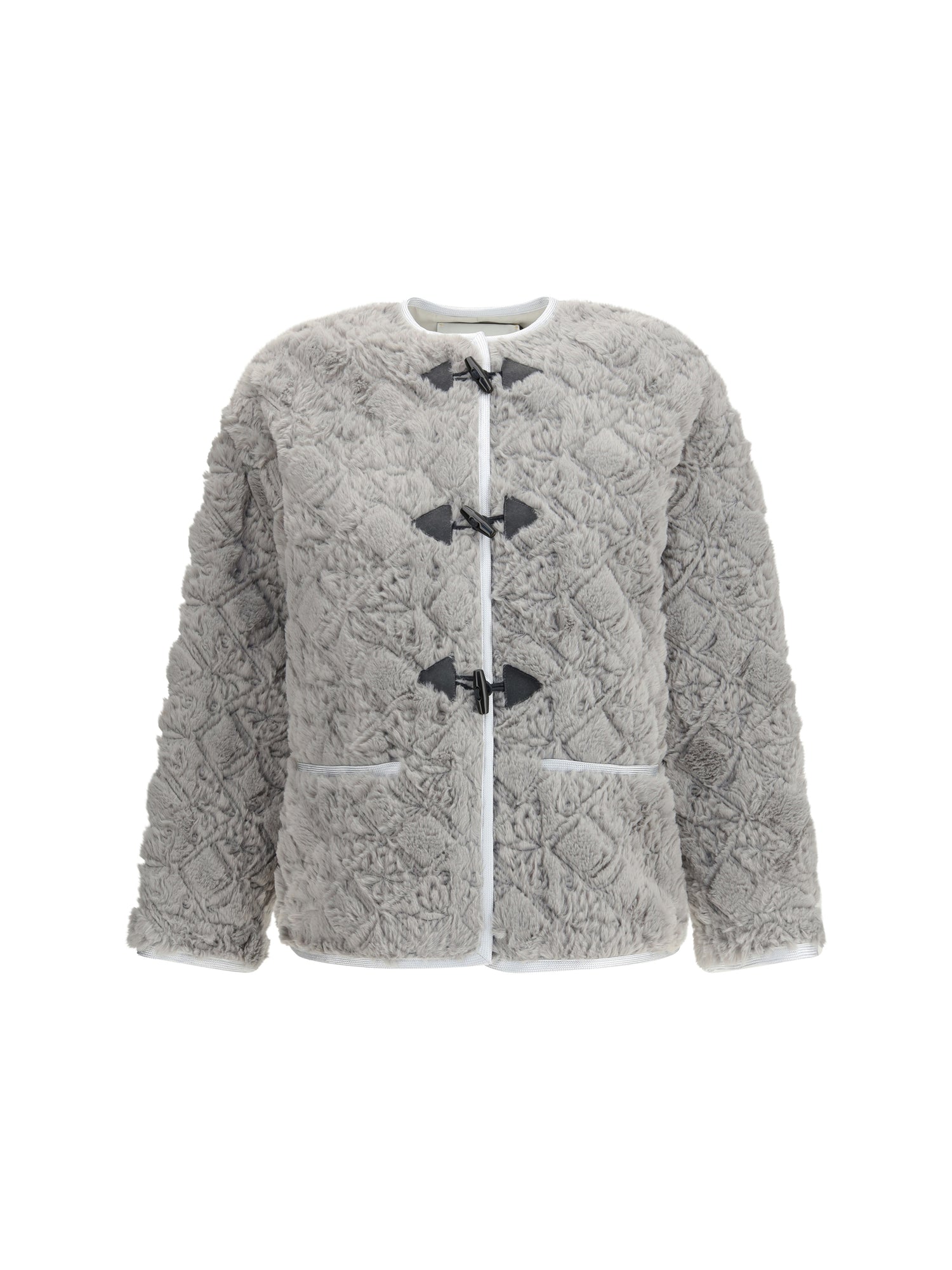FORTE_FORTE I faux fur coat with divine embroidery and toggles