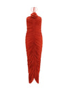 halterneck dress with floral ruching