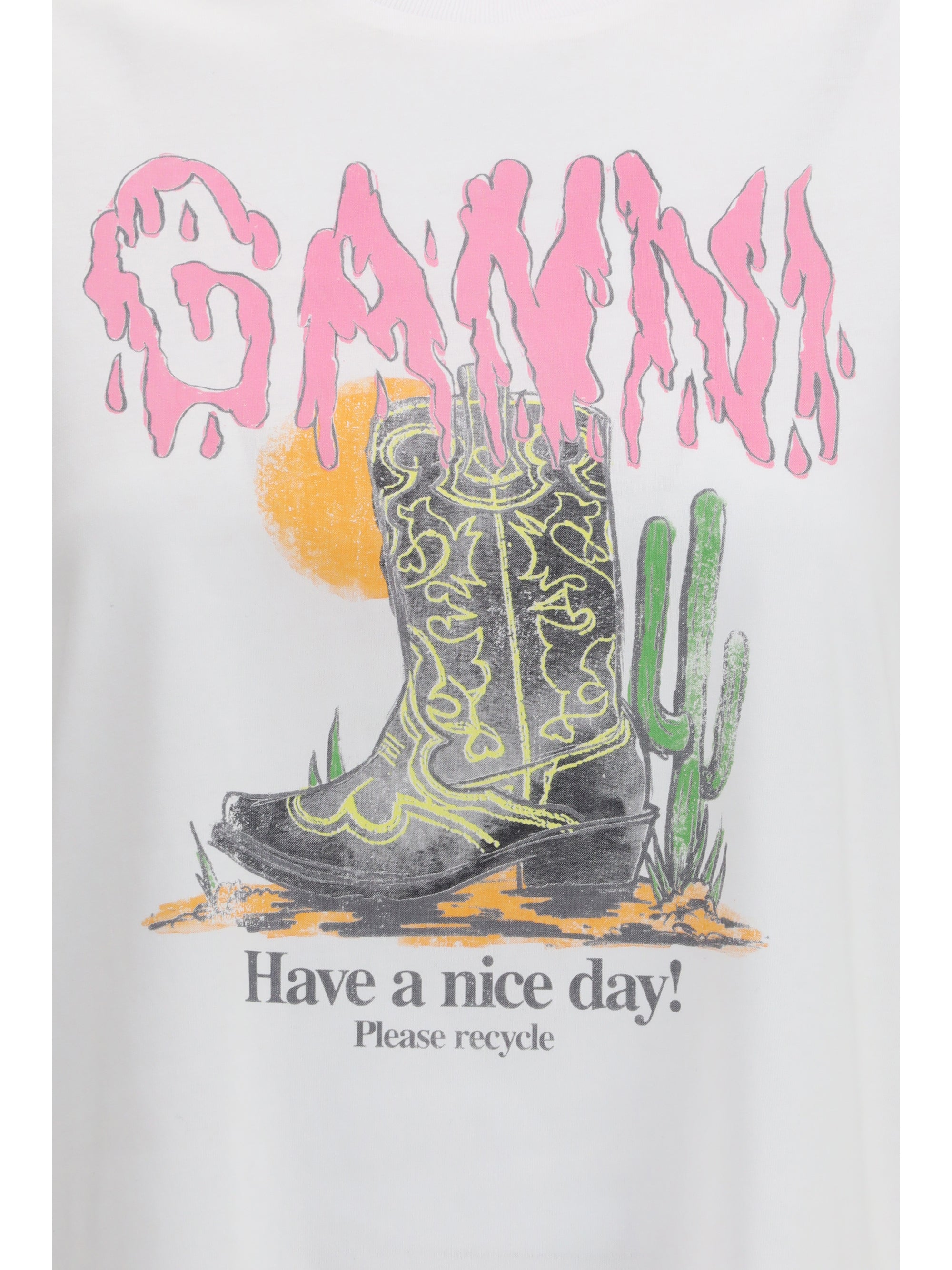 GANNI L western boot print t-shirt