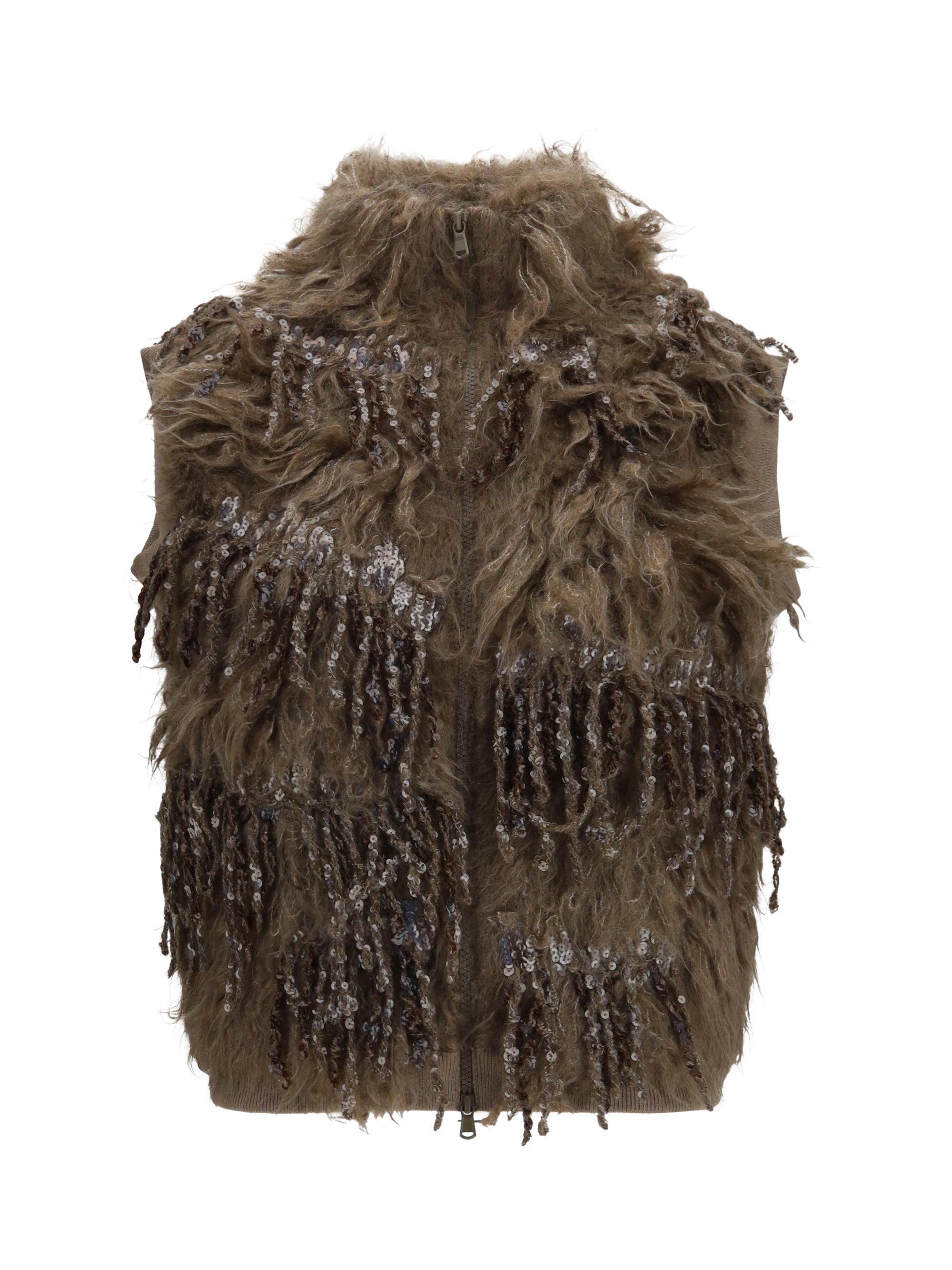 mohair-blend sequin zip cardigan
