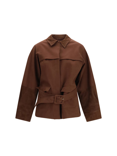 short jacket with belt and suede details