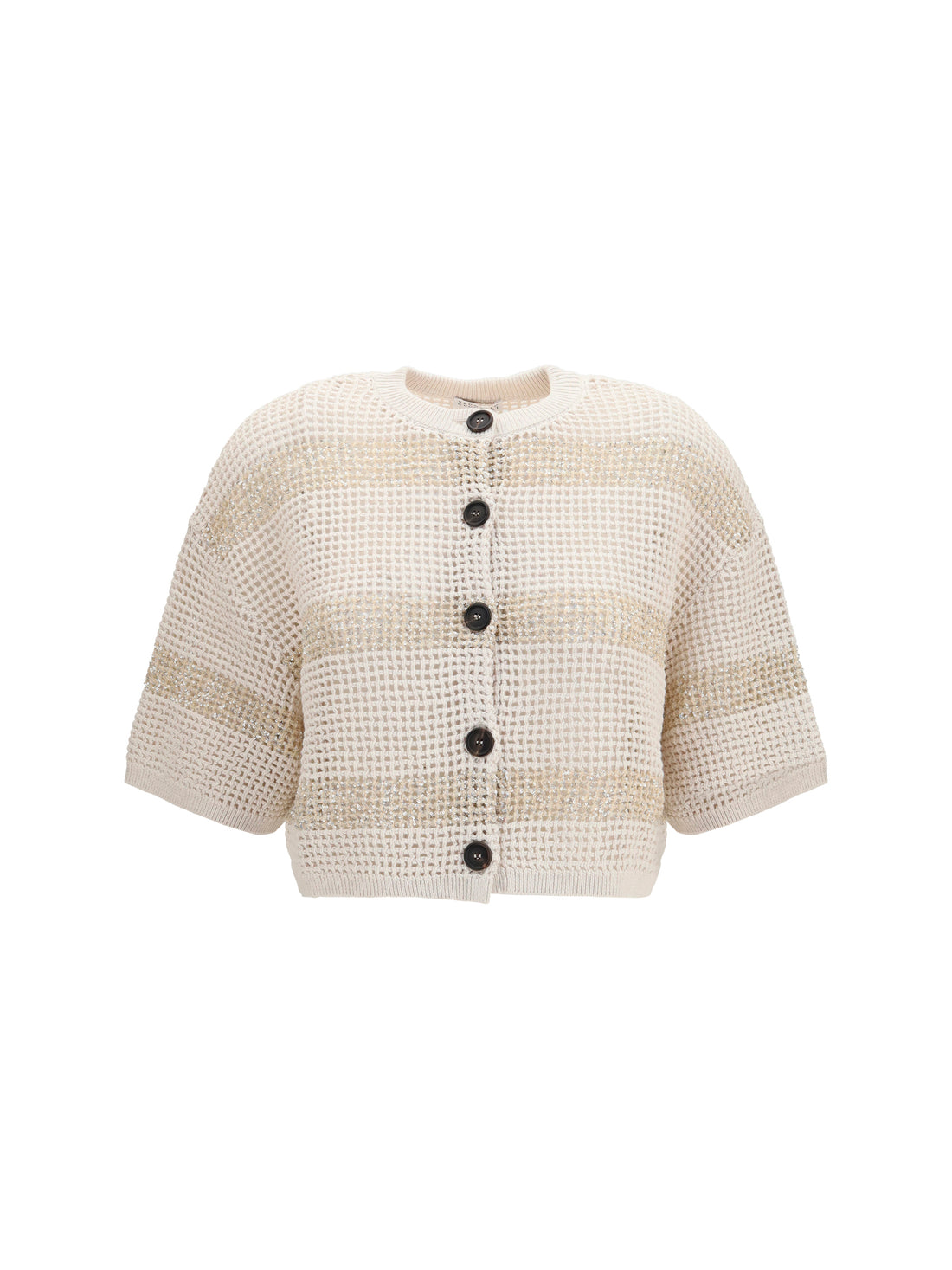 BRUNELLO CUCINELLI M striped openwork cotton cardigan 
