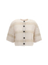 striped openwork cotton cardigan