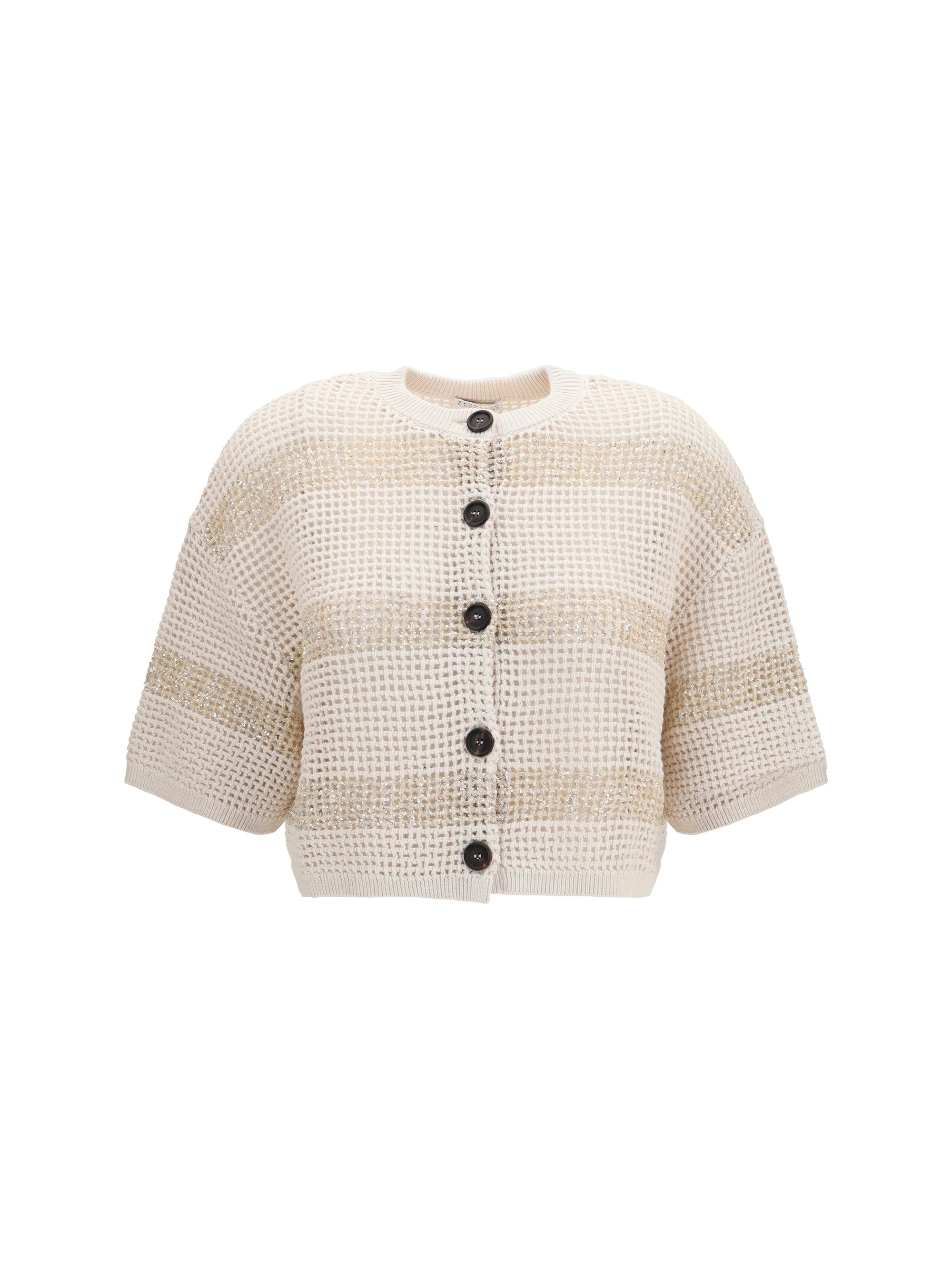 striped openwork cotton cardigan