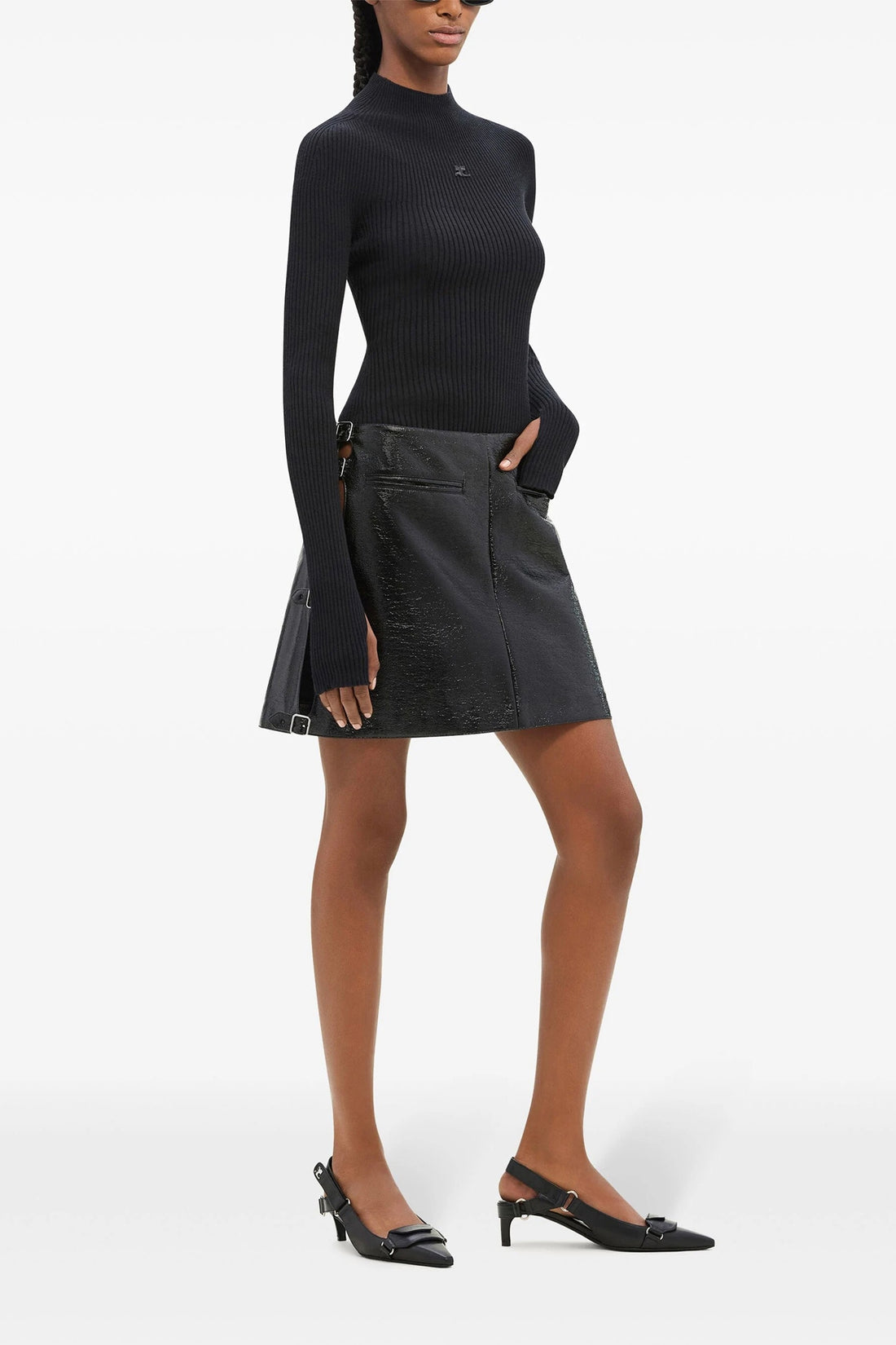 COURRÈGES 38 vinyl mini multi sangle vinyl skirt