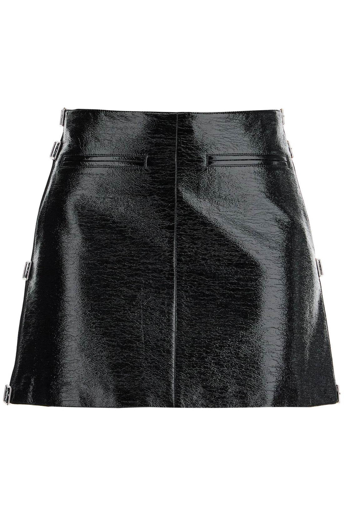 vinyl mini skirt with buckles