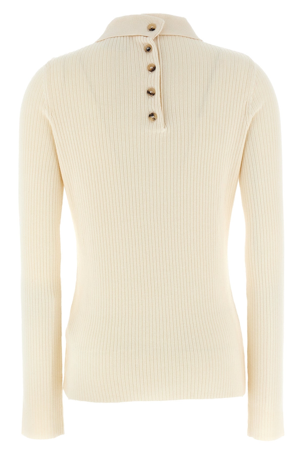 multi-buttons ribbed cotton and wool blend polo shirt